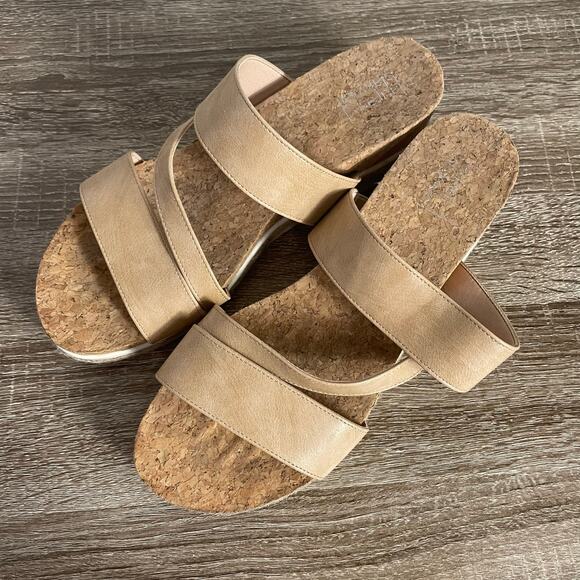 Lauren Blakwell Cindy Tan Cork Platform Sandals Womens 9.5 Slip-On Strappy Shoes - Picture 8 of 11